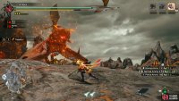 Teostra will lean forward, wings lowered with fiery particles around him