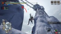 Manually shoot a wirebug upwards to reach the high up ledge on the left.