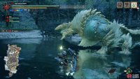 Fighting Zinogre at the Shrine Ruins.