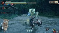 Zinogre looks up, then lunges into the air.