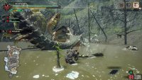 Almudron coils its tail, while a mud ball is attached.