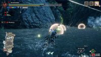It’ll leap away and face you, while shooting a water laser diagonally upwards.
