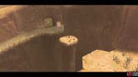 Use your Hook Beetle to snag a Bomb atop a Cactus, then launch it towards this platform to clear the boulder.