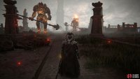 When you get on the bridge, three stone golems will slowly get up, run past or fight them