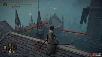 On the next roof, defeat the enemies, jump over to the next roof, and then follow the rooftops to the tower.