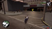 Get on the bike in front of the shop to start the mission
