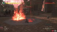 He will drop the blades at the red pool marks on the ground,