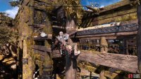 Climb around the platform to reach a point where you can look at the weakened floor below.