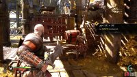 Use the Blades of Chaos to ignite the barrel and destroy the gate.