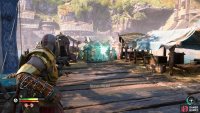 Speak to Sindri (The Blacksmith) to obtain the power to break the blockade.
