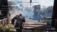 Grapple down onto the platform after hitting the rock.