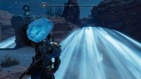 Take the light crystal from the Lore Marker and place it on the pedestal up the bridge.