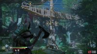turn the crane to swing across some elevated ruins,