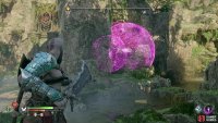 Use Freya’s Sigil Arrows to cover a stone pillar and some brambles,