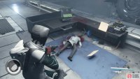 Float your way into the second floor to find another computer, the maintenance key, and a big red button.