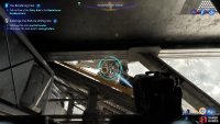 You need to first lock on to a moving mech suit and complete the mini-game.