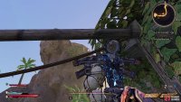 From there, jump up to grab this wooden beam