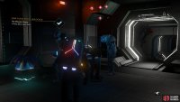 Look for the red icon above the head of the contact inside the space station.