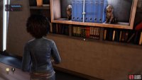 The bookcase is located upstairs