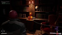 Enter a guard-infested area and drop over a railing to the left to find a bust with a hidden button,