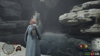 You need to use an explosive spell such as Confringo to destroy the barricade and reach the other side.