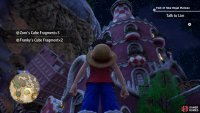 On top of the pink building’s front door  on the southeast side of Dressrosa