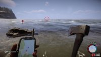 You’ll see the life raft in the distance as you look out to sea.