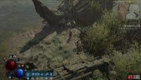 the Lilith Statue is leaning against a shipwreck, shrouded by some roots.