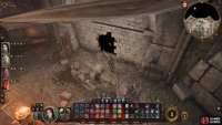 Head through the hole in the wall that Minsc created to find him, and a familiar friend.