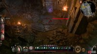 Attack the hanging corpse with a ranged attack and head through the nearby door.