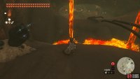 Climb the wall to avoid the lava pool.