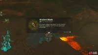 Grab the Ancient Blade from the chest across the lava pool.