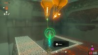 Head up the ladder and grab the boulder by detaching it from the flying contraption