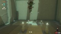 Use the platform to bounce up to the second level