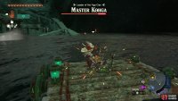 Quickly jump on the boat while he’s stunned to attack him.