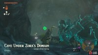 Locate the Cave Under Zora’s Domain by passing behind the huge waterfall near the bridge