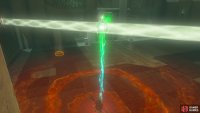 then use the mirror in the previous room to deflect the beam onto a panel above the door leading to the end of the shrine.