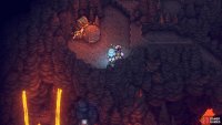 Blow the nearby boulder into the spikes to break them.