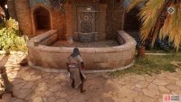 The treasure is located inside of a dried up fountain.
