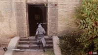 Doing this will dislodge the locked door on the southern side of the building.