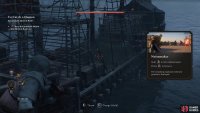 Use a throwing knife to hit the fire pots on the ship, thereby setting fire to it.