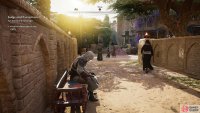 You can sit on benches to blend in and hide from the spy.