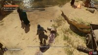 Inspect the horse head on the ground to prompt its owner to speak with you.