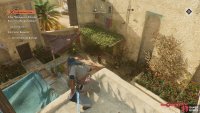 The Weapons Dealer will stop at a courtyard with five enemies, use the roof to take the one up top out first.