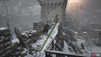Follow the left path to the end while going through the smaller tower.