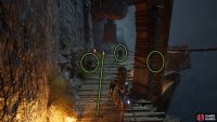 Follow the path to the ladder, but be aware of the three mages before it. There is one to your left, one in front, and one to your right.