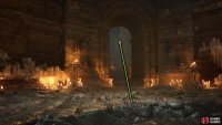 After defeating the boss, head through the doorway and go up the stairs.