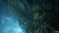 At the end of the next platform. Climb down the ladder, but watch out for the miner below. Now, run to the end of the path then turn right. Beware! There’s a mage, and a miner before you go through the doorway.