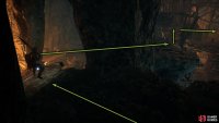 Then follow the path along where you’ll end up here. Head left, defeat the miners and Invisible enemy, and follow the path.