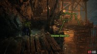 At the end of the path, climb down the ladder, head right then immediately head forward and left to find the elevator.